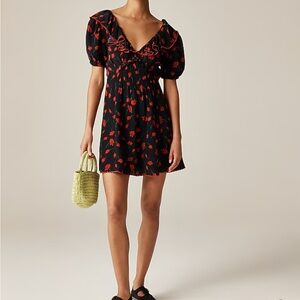 J. Crew Black Mini Dress with Red Floral Pattern